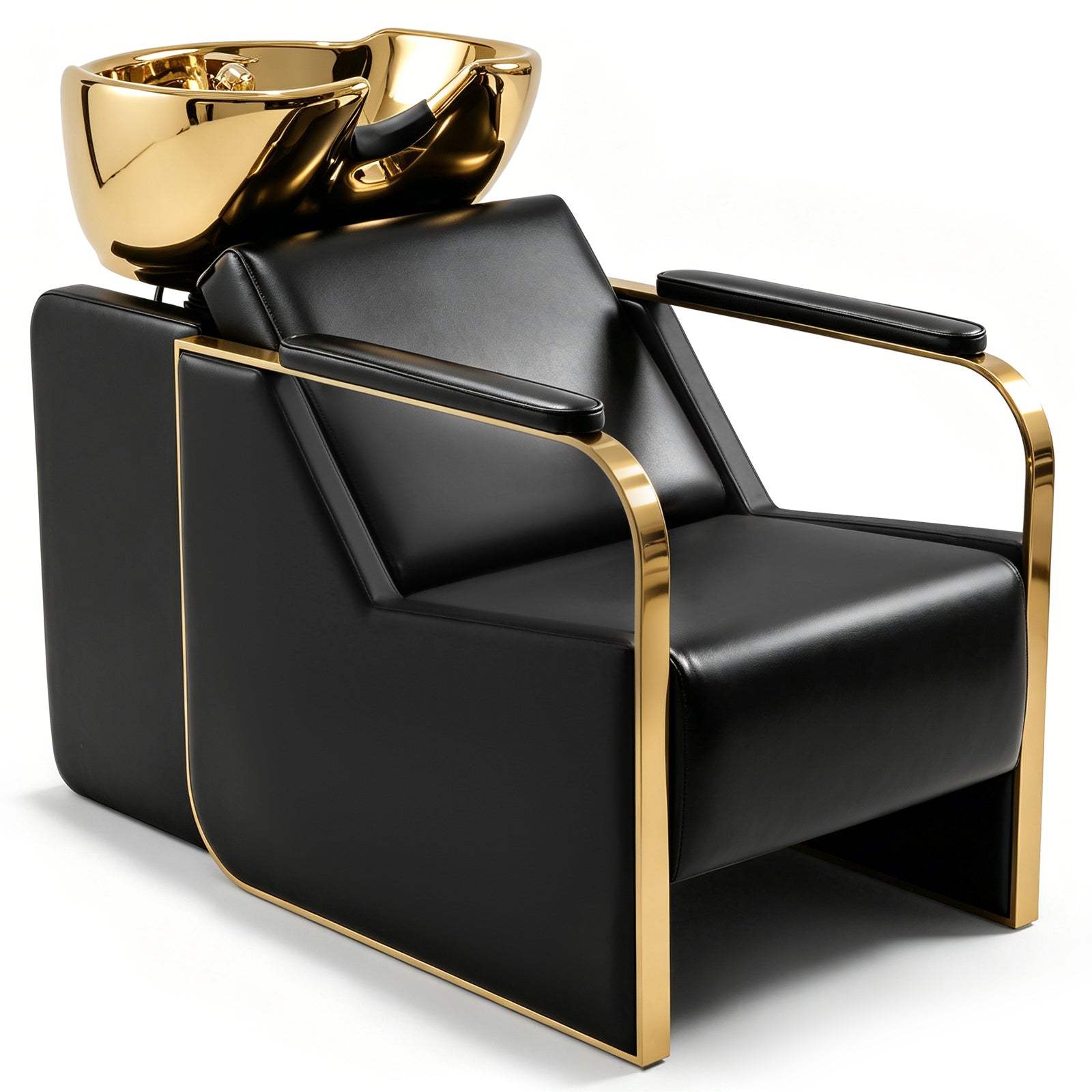 #6323 Shampoo Chair with Adjustable Neck Rest ??¡§?C Durable Wash Chair with High-End Ceramic Shampoo Bowl, Retro Design, Easy-to-Clean, Professional Salon Equipment (Gold)