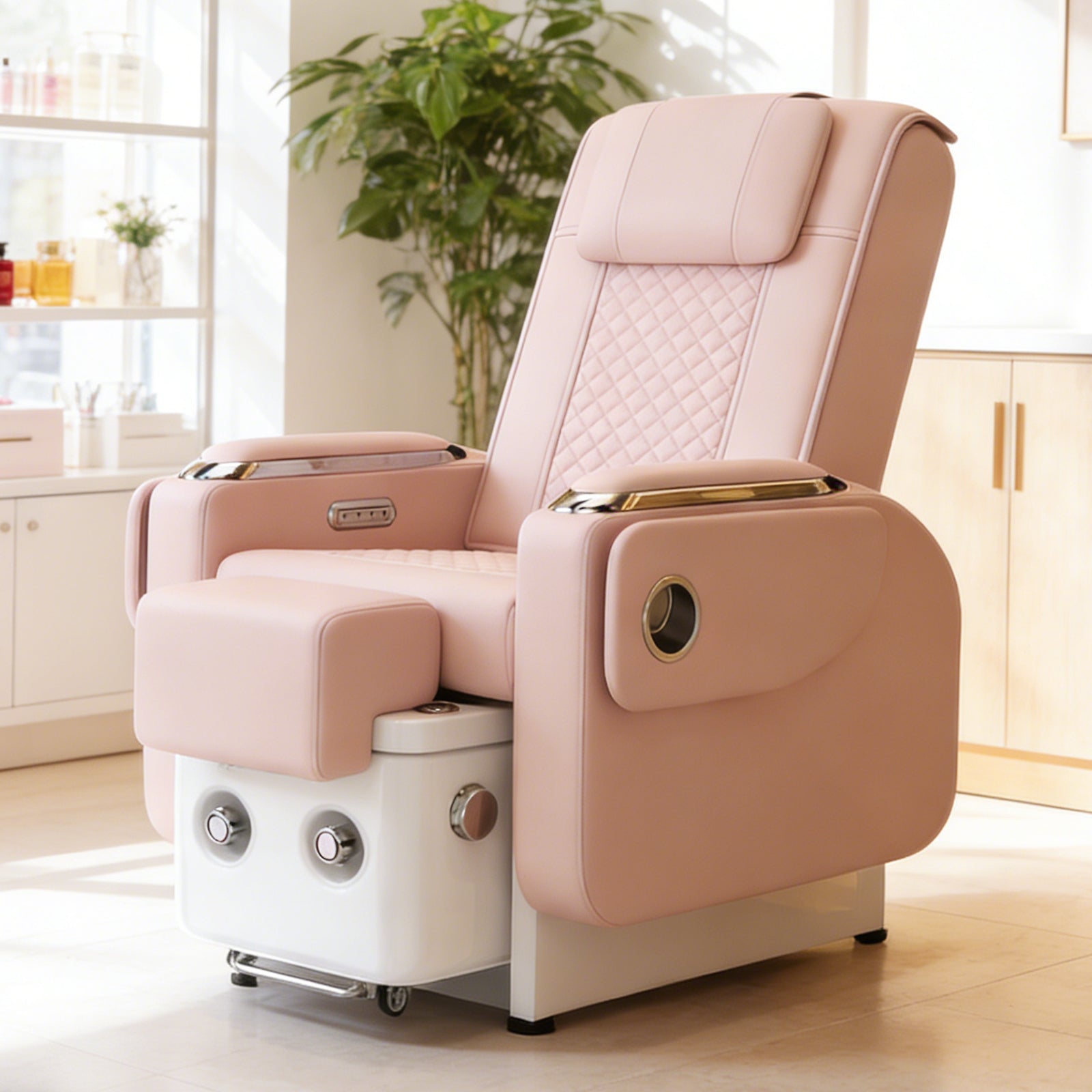 #1483 Spa Chair with Foot Spa Basin, Manicure & Massage Chair, Electric Recline, 4-Head Back Massage, Hot/Cold Water Controls, LED Light & Jet Tub, Fast Drain Pump, Pull-Out Bowl