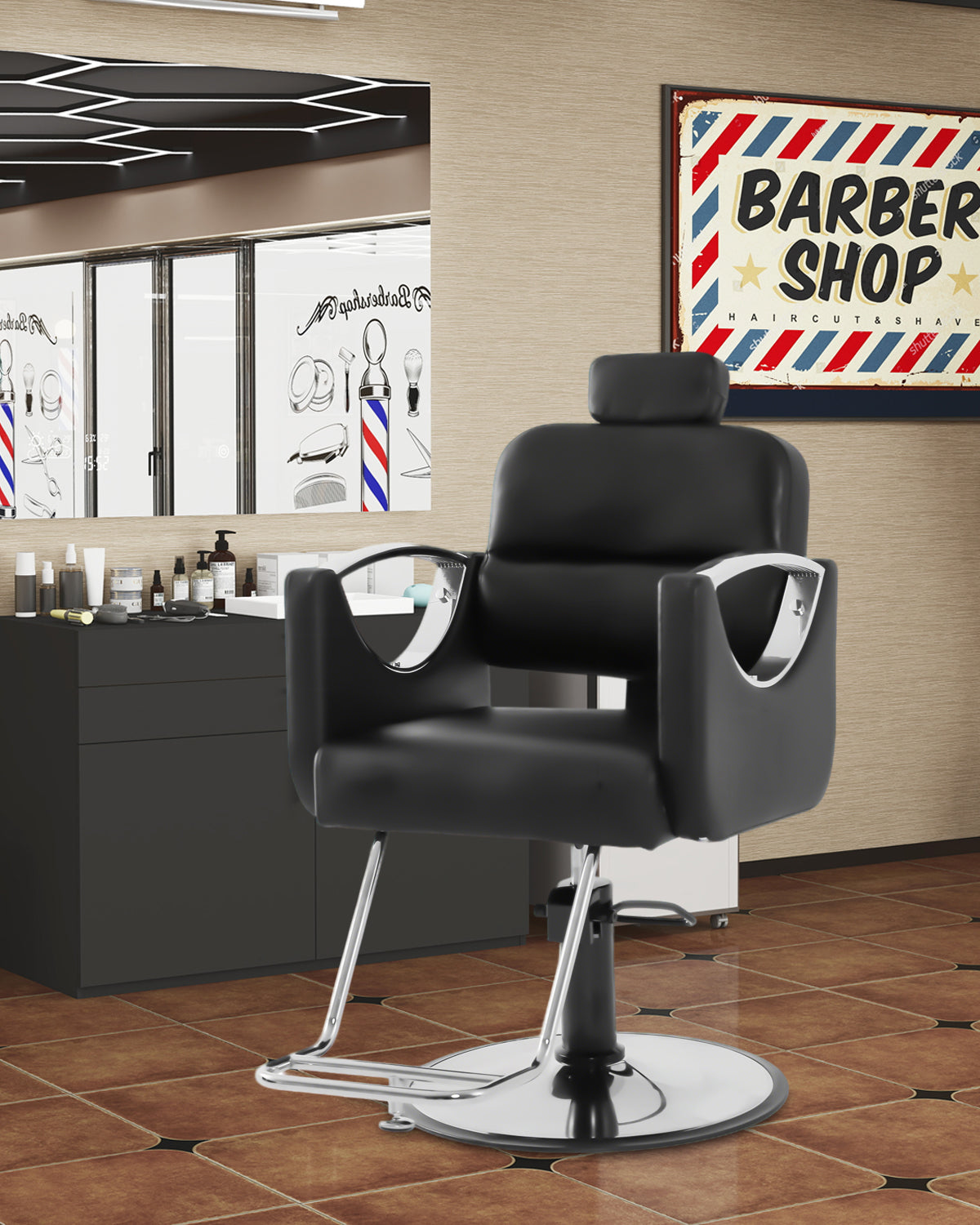 #2015 Barber Salon Chairs, Reclining Salon Chair for Hair Stylist, Hair Salon Chair with Heavy Duty Hydraulic Pump, 360 Degree Swivel Adjustable Height for Barbershop, Beauty Salon Equipment, Black