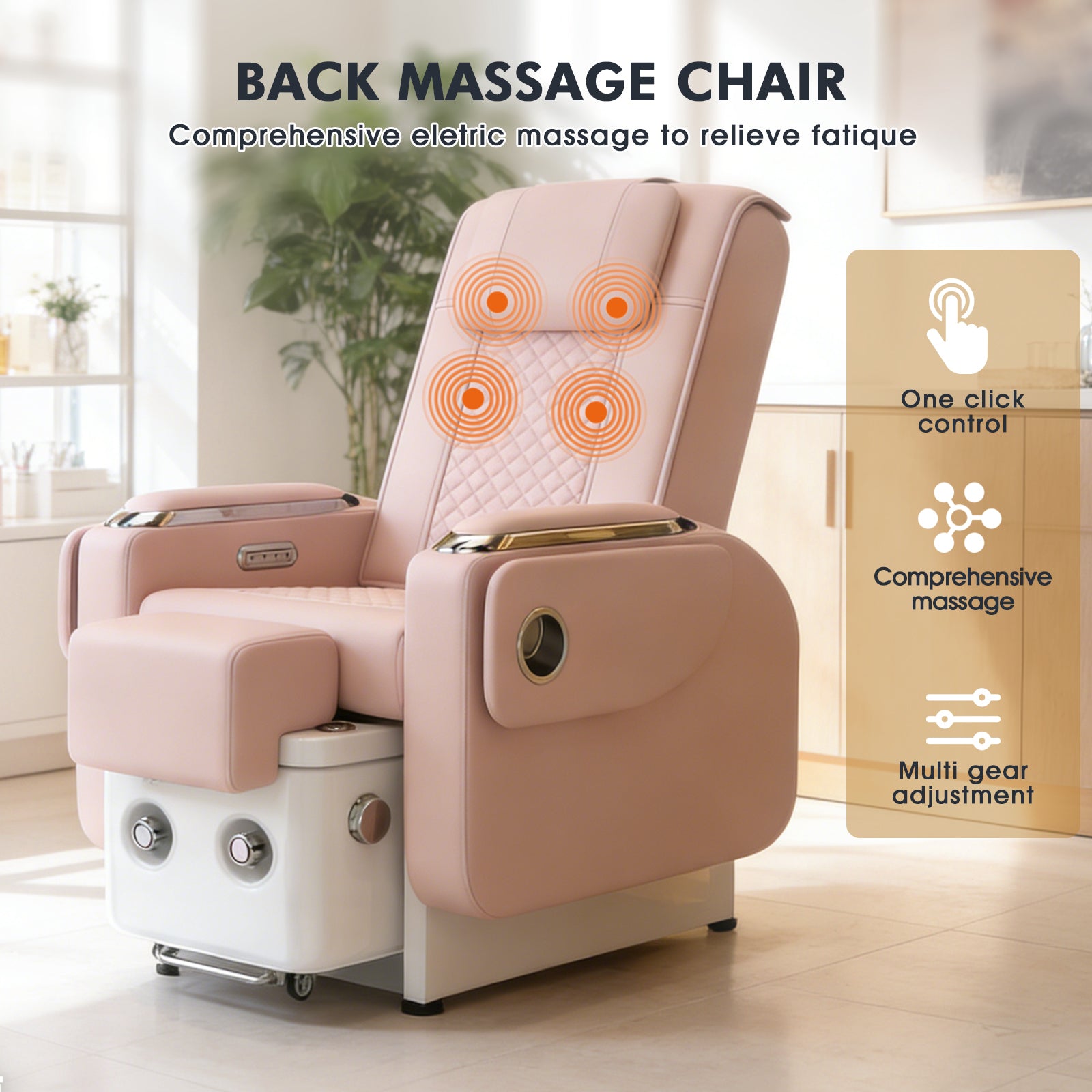#1483 Spa Chair with Foot Spa Basin, Manicure & Massage Chair, Electric Recline, 4-Head Back Massage, Hot/Cold Water Controls, LED Light & Jet Tub, Fast Drain Pump, Pull-Out Bowl