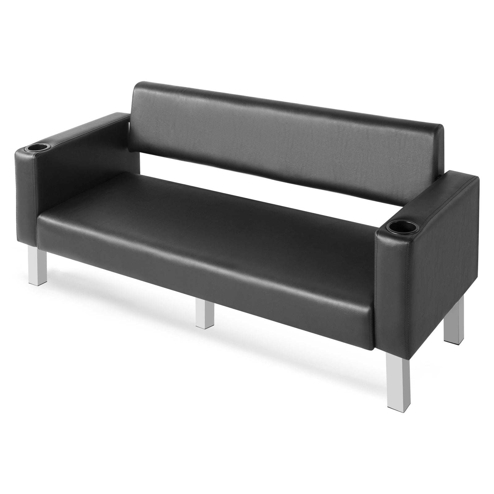 #1003 Office Reception Chairs Waiting Room Bench Guest Chairs, Leather Bench 60.6'' Conference Room Chairs with 2 Cup Holder Office Wating Chair