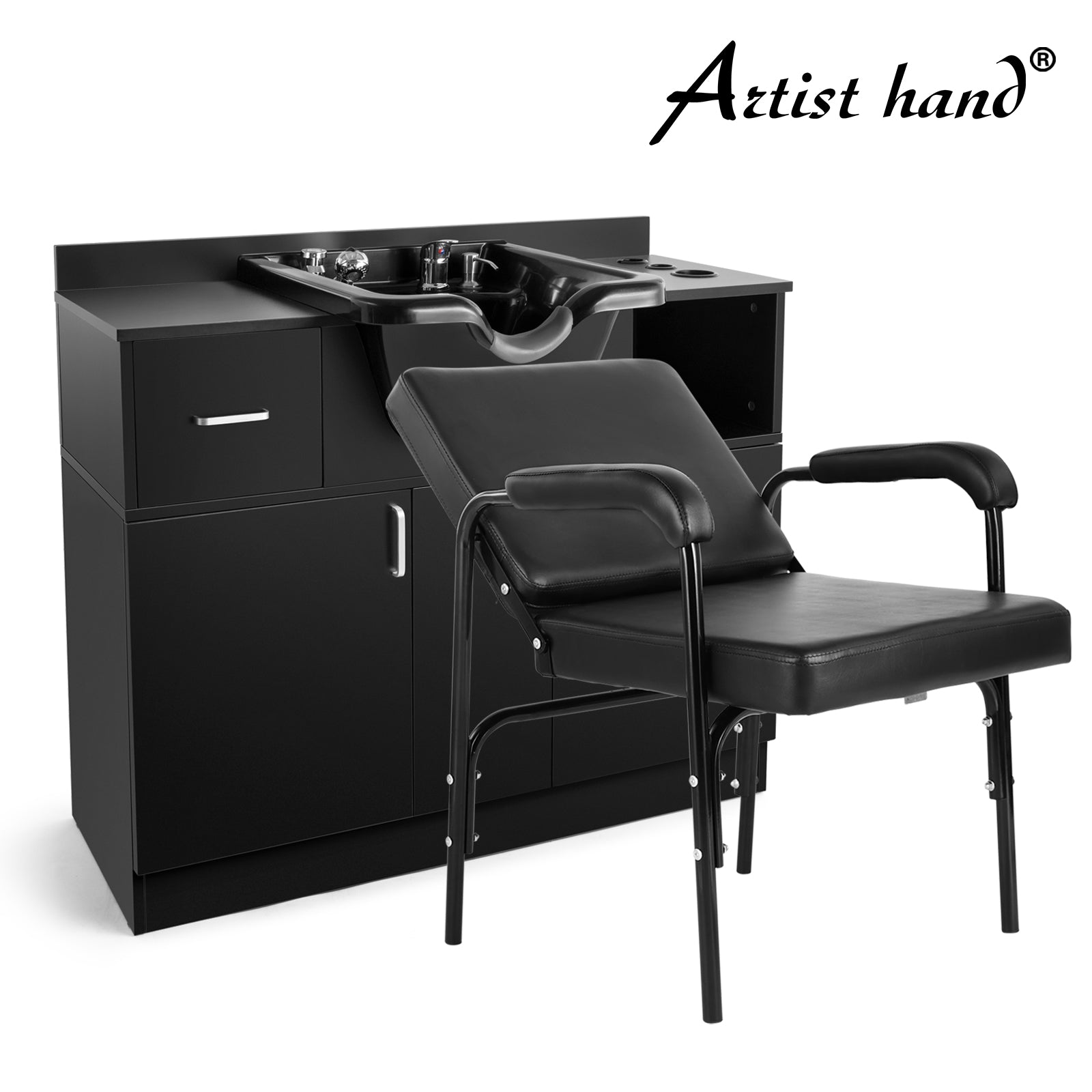 #10103 Shampoo Stations for Salons Hair washing station Bowl and Drawer, Salon Sink Backwash Salon Station with USB, 110V Outlets, Hair Dryer Holes, and P Trap, Salon Equipment for Spa Beauty