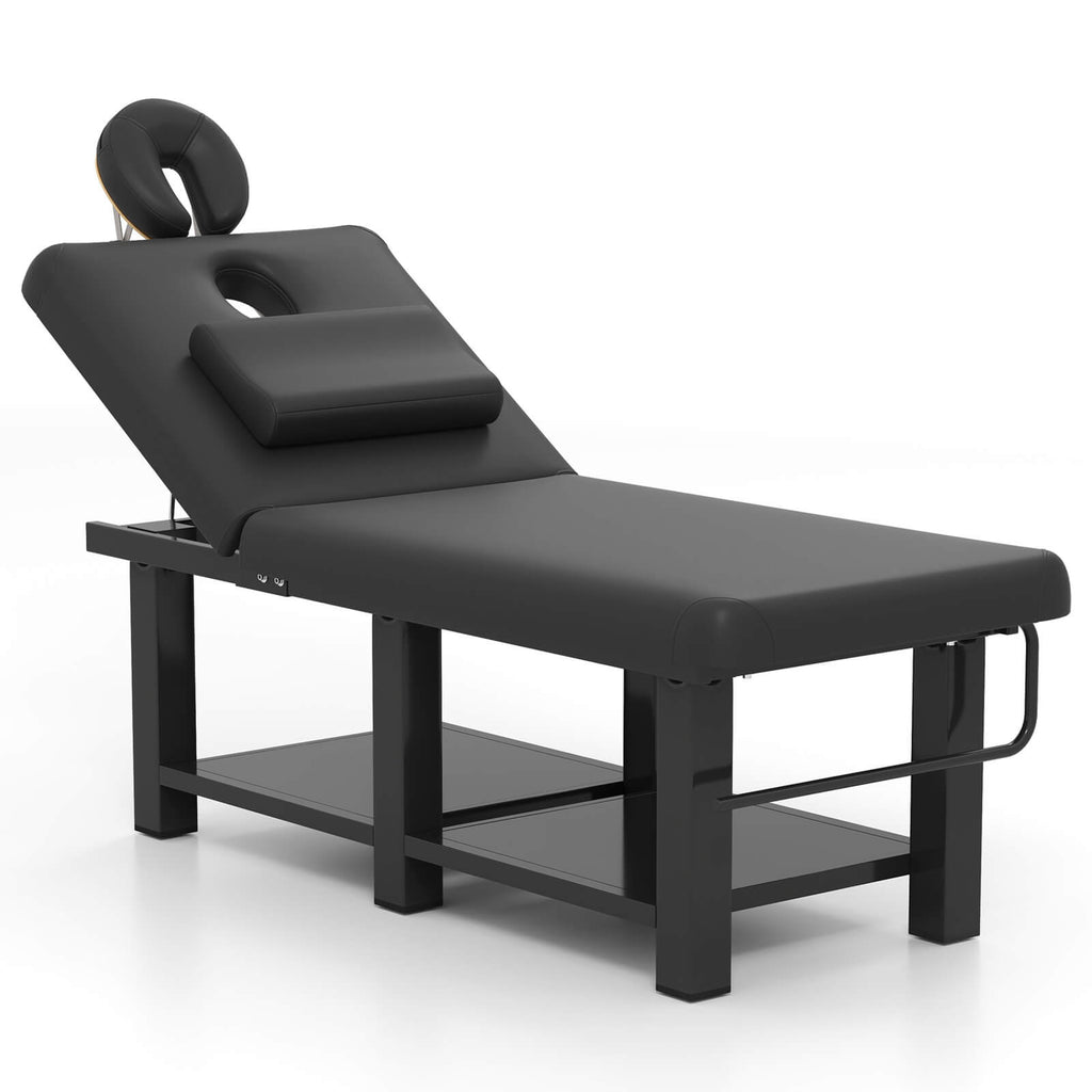 #2081 Heavy Duty Wide Stationary Massage Table Metal Frame PU Leather Spa Facial Professional Adjustable Massage Bed with Open-Chest & Headrest for Treatment Physical Therapy Tatoo Salon Equipment