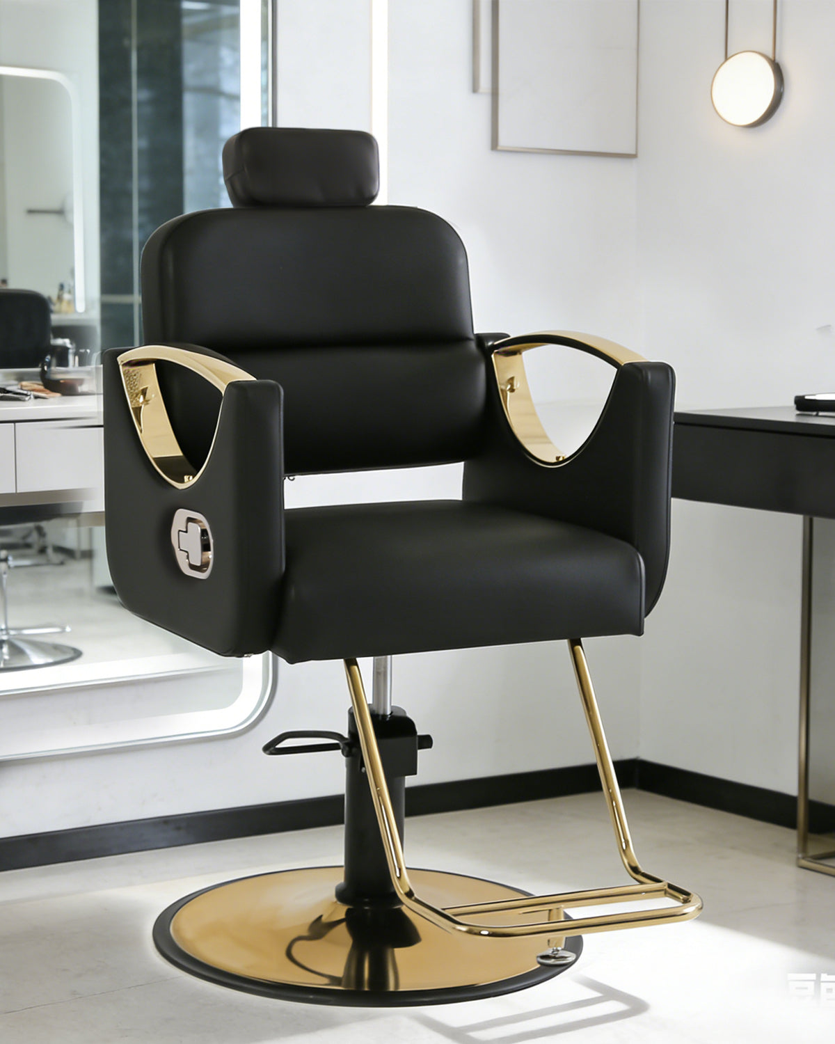 #2614 Barber Salon Chairs, Reclining Salon Chair for Hair Stylist, Hair Salon Chair with Heavy Duty Hydraulic Pump, 360 Degree Swivel Adjustable Height for Barbershop, Beauty Salon Equipment, Black Gold