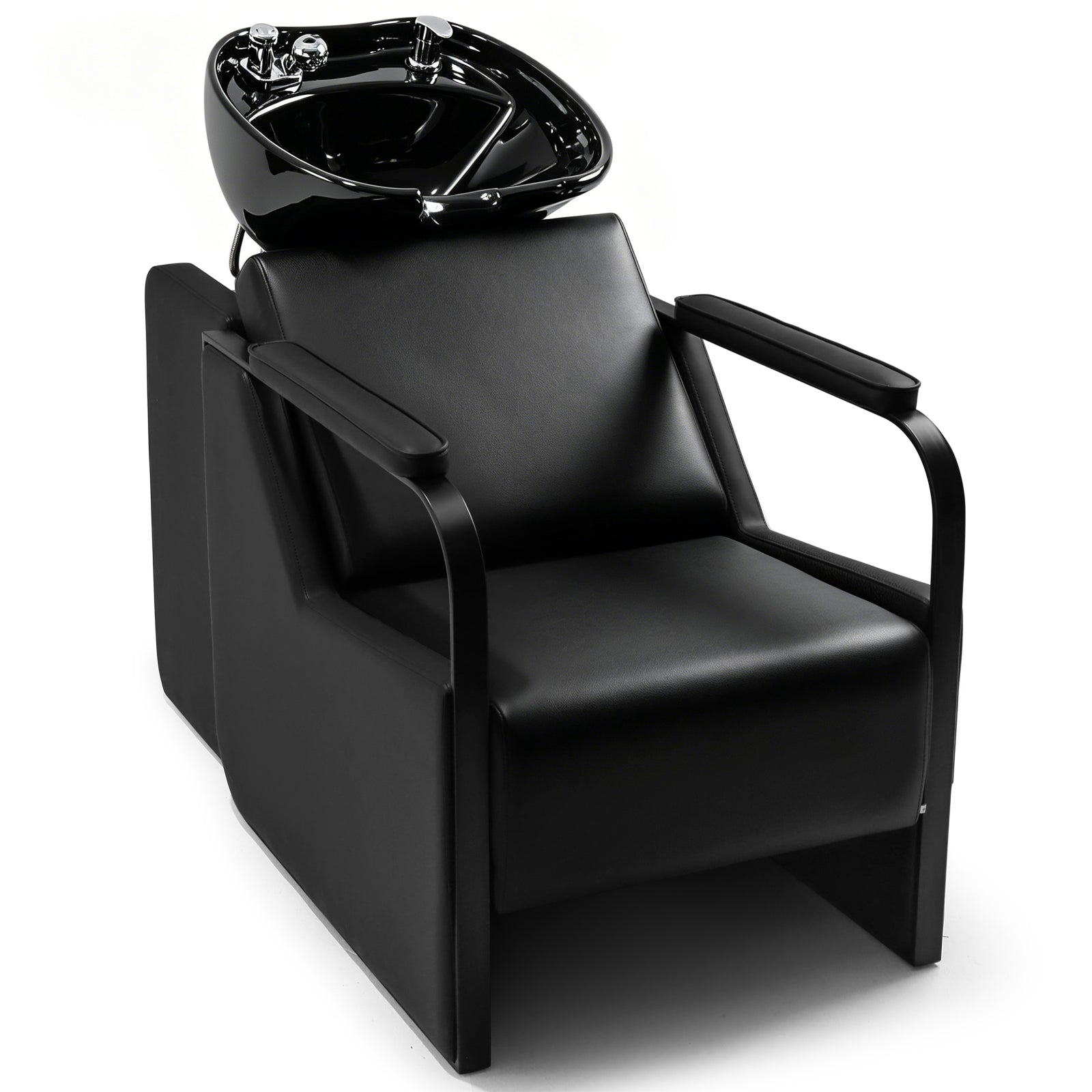#0313 Shampoo Chair with Adjustable Neck Rest - Durable Wash Chair with Ceramic Shampoo Bowl, Retro Design, Easy-to-Clean, Professional Salon Equipment (Black)