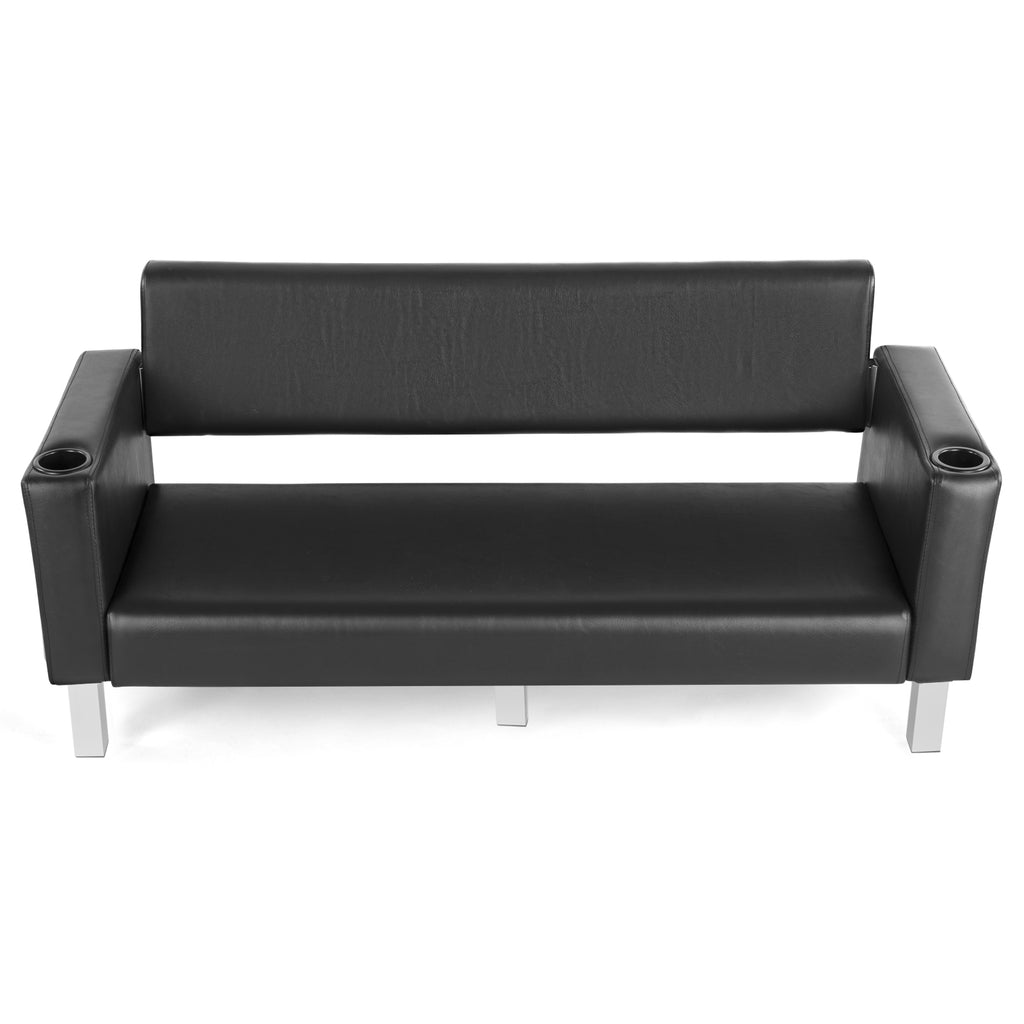 #1003 Office Reception Chairs Waiting Room Bench Guest Chairs, Leather Bench 60.6'' Conference Room Chairs with 2 Cup Holder Office Wating Chair