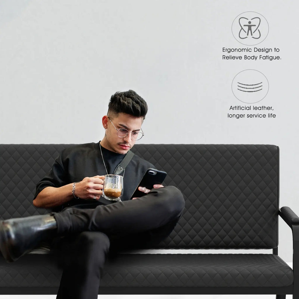 #1020 Waiting Chair, 56" Office Guest Chair, Reception Seating with Padded Cushion, Durable Metal Frame, for Beauty Salon Barber Shop
