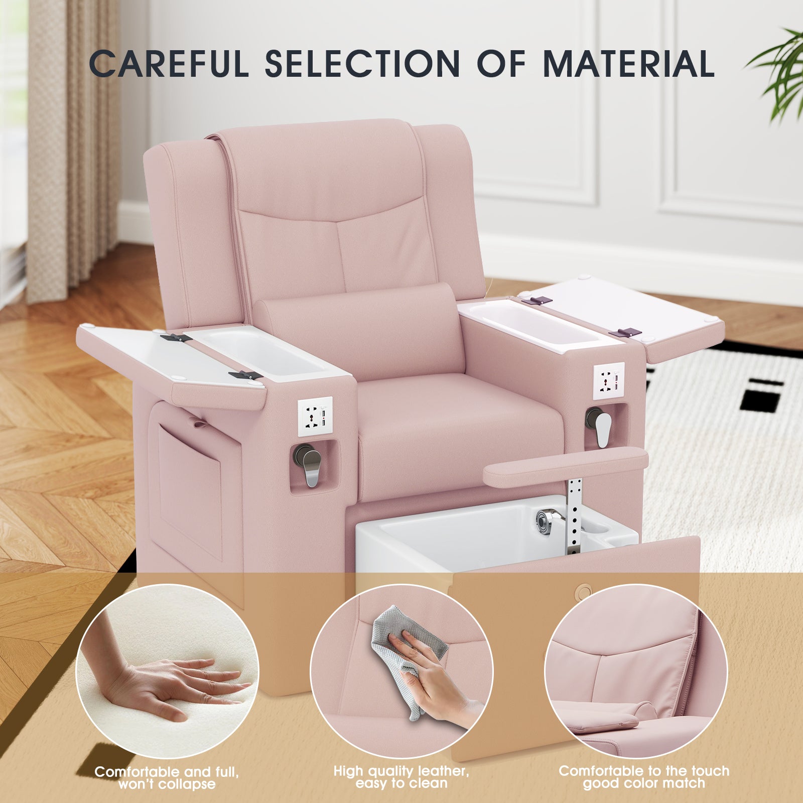 #1481 Artist hand Pedicure Spa Chair, Massage Chair, with Smart Foot Bathtub, Hand Wash, Salon Chairs for Manicure, Foot Bath