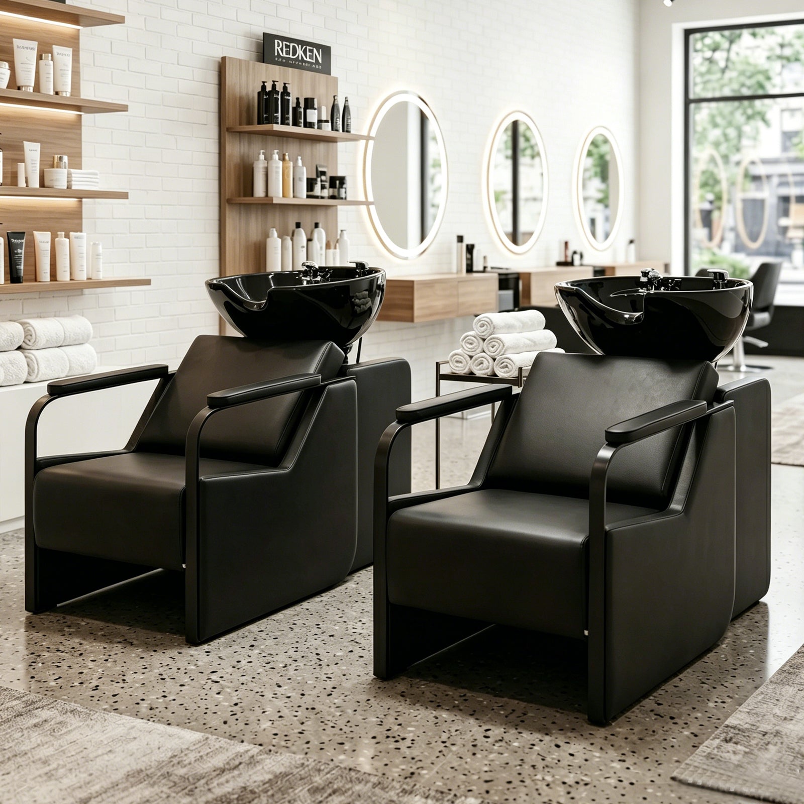 #0313 Shampoo Chair with Adjustable Neck Rest - Durable Wash Chair with Ceramic Shampoo Bowl, Retro Design, Easy-to-Clean, Professional Salon Equipment (Black)
