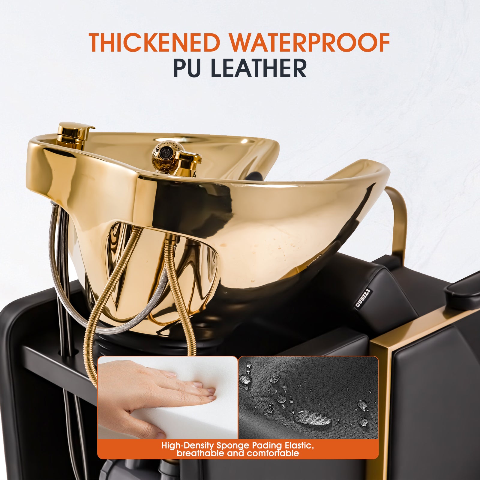 #6323 Shampoo Chair with Adjustable Neck Rest ??¡§?C Durable Wash Chair with High-End Ceramic Shampoo Bowl, Retro Design, Easy-to-Clean, Professional Salon Equipment (Gold)