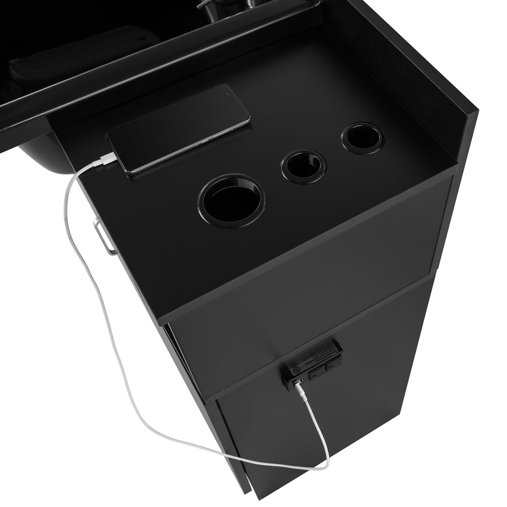 #10104 Shampoo Bowls for Salons with Mirror, Shampoo Stations for Salons All in One Backwash Sink with USB, 110V Outlets, Hair Dryer Holes and P Trap, Salon Equipment
