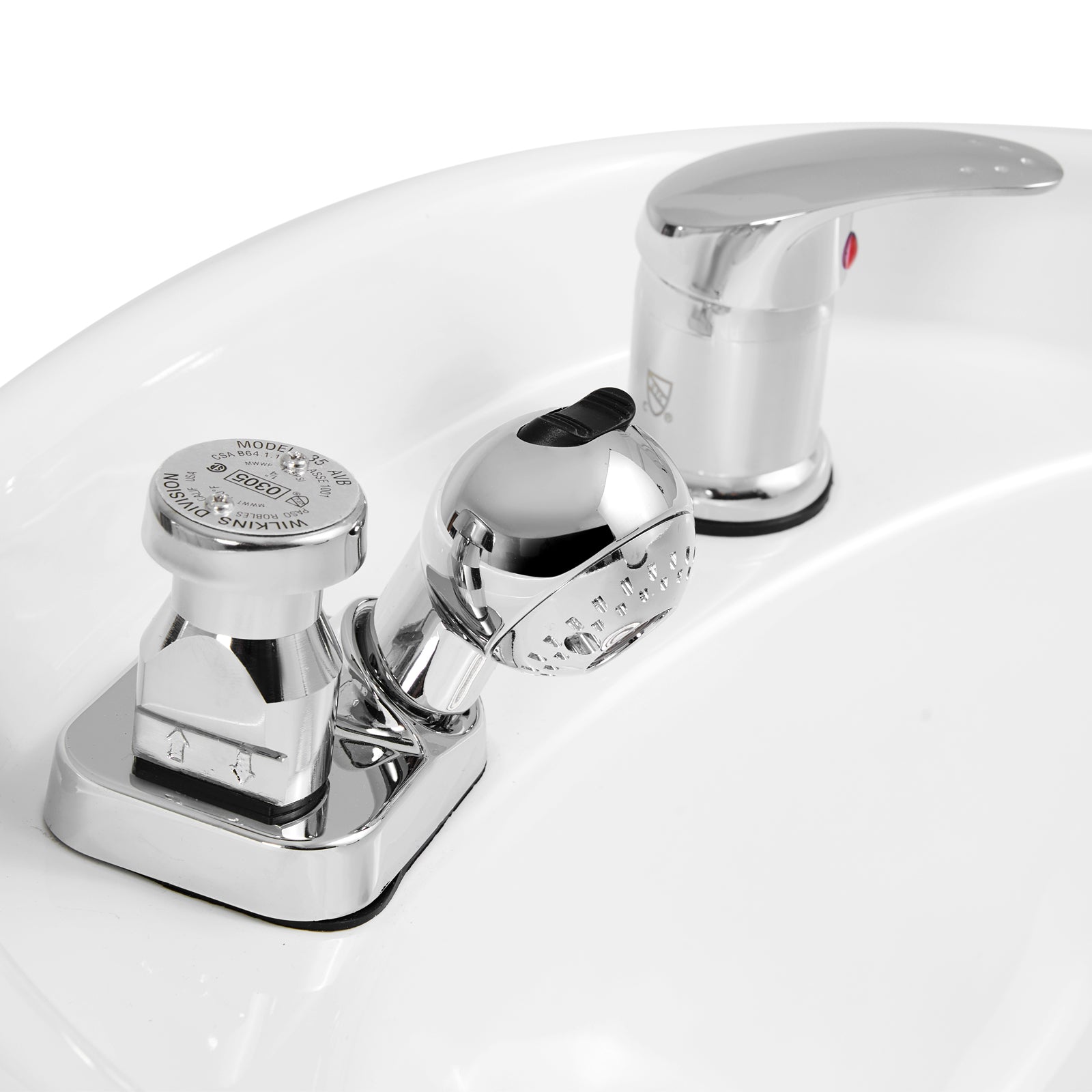 #1902 Artist Hand Shampoo Bowl, 47" Ceramic Bowl Chair Adjustable Backwash Shampoo Station Footrest Salon Equipment(White Bowl)