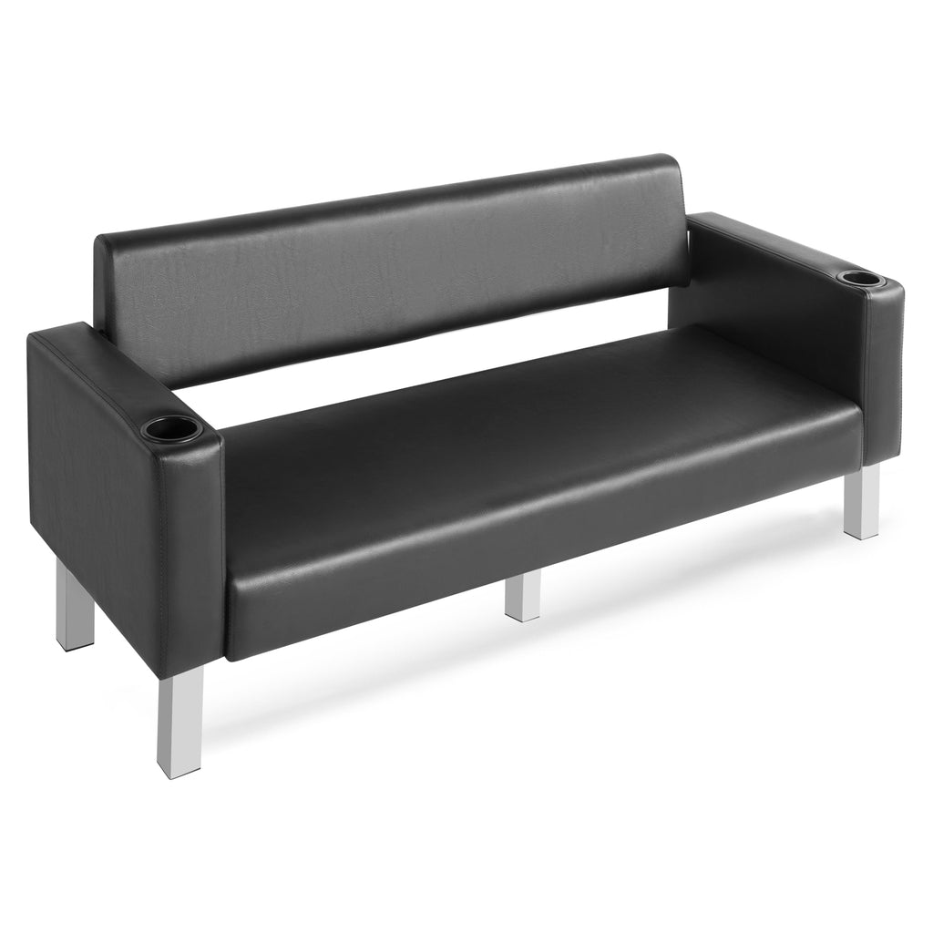 #1003 Office Reception Chairs Waiting Room Bench Guest Chairs, Leather Bench 60.6'' Conference Room Chairs with 2 Cup Holder Office Wating Chair
