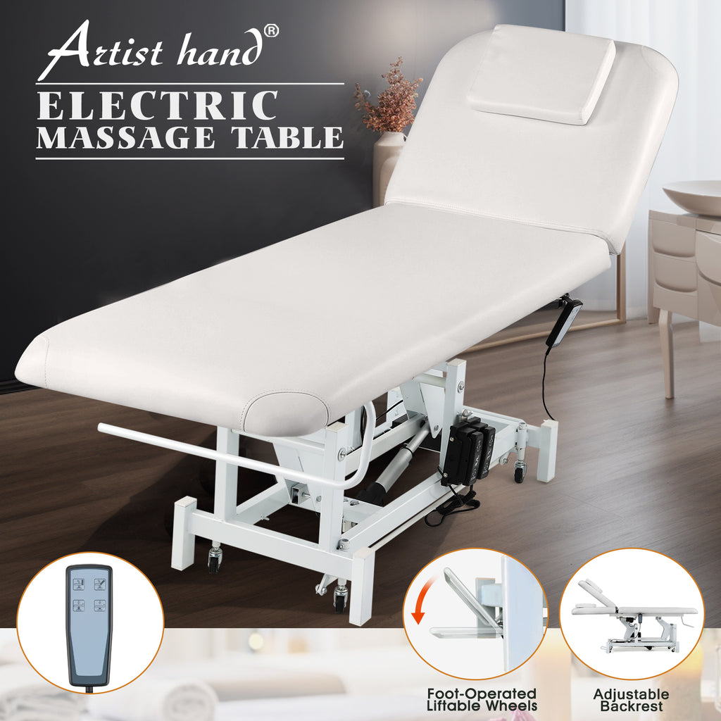 #2010 Electrical Facial Bed for Esthetician 110V Removable Massage Table 2 Motor Beauty Bed Medical Aesthetic Tattoo Chair with Adjustments, Hand/Foot-Operated,White