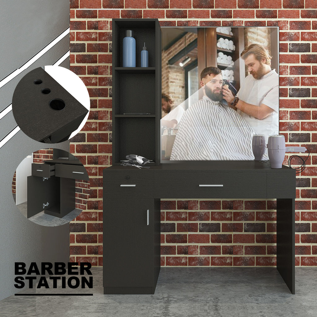 #101921 Wall Mount Salon Station Barber Stations Styling Station Barber Beauty Spa Salon Equipment Set with Mirror,Left Shelf