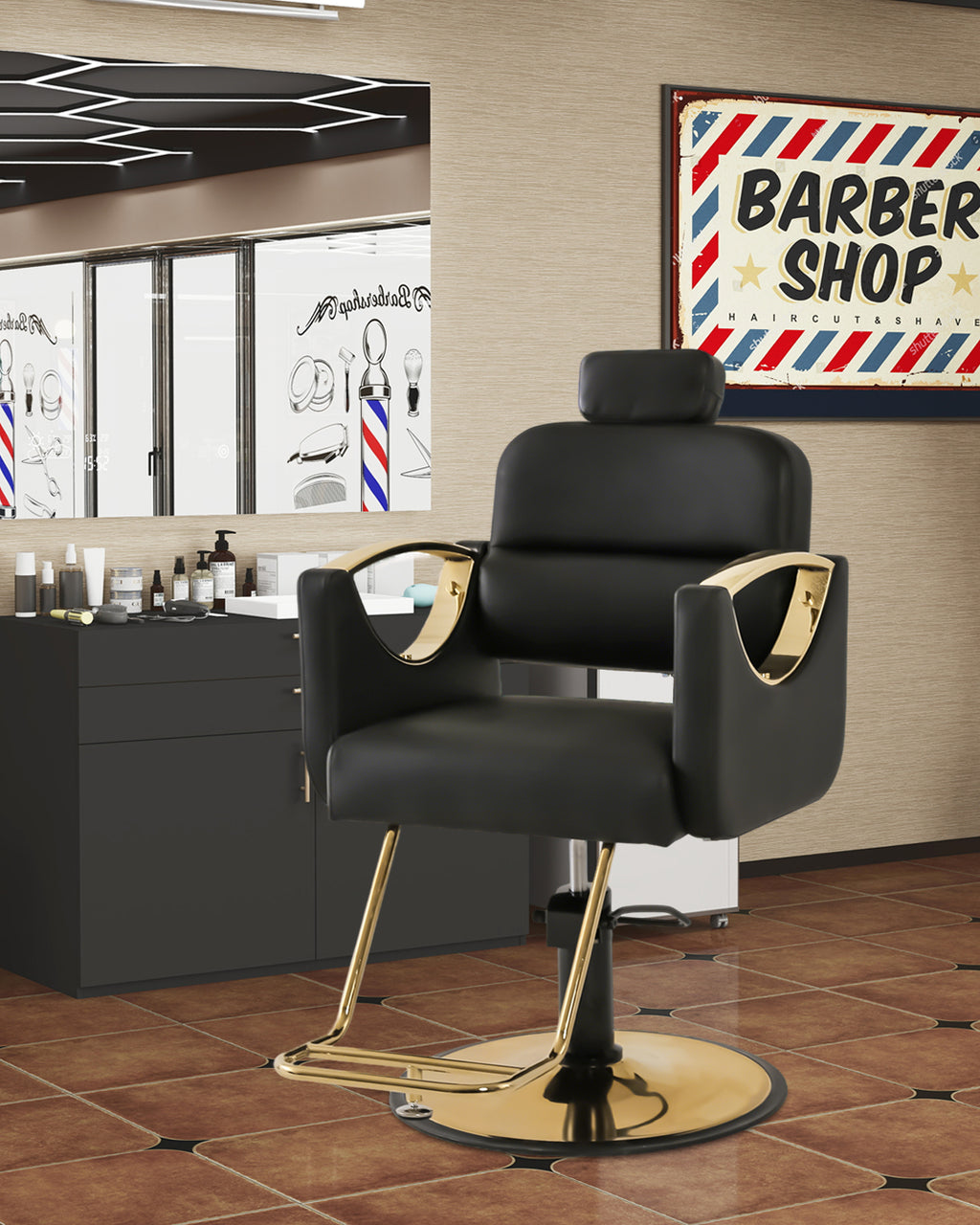 #2614 Barber Salon Chairs, Reclining Salon Chair for Hair Stylist, Hair Salon Chair with Heavy Duty Hydraulic Pump, 360 Degree Swivel Adjustable Height for Barbershop, Beauty Salon Equipment, Black Gold
