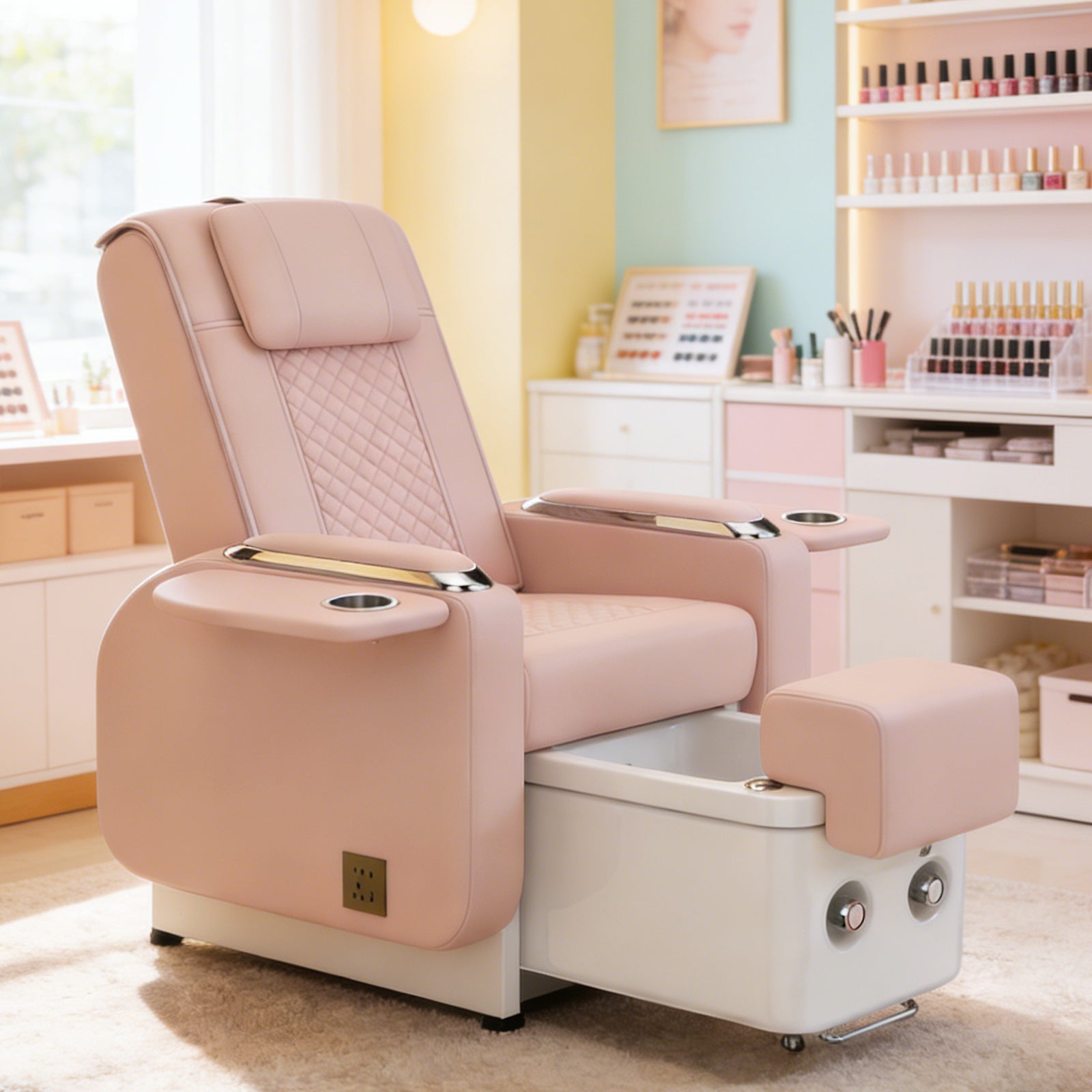 #1483 Spa Chair with Foot Spa Basin, Manicure & Massage Chair, Electric Recline, 4-Head Back Massage, Hot/Cold Water Controls, LED Light & Jet Tub, Fast Drain Pump, Pull-Out Bowl