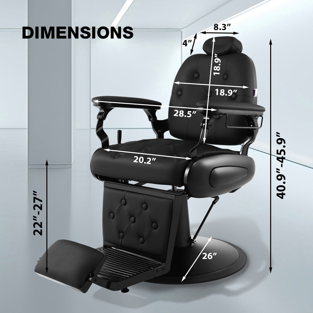 #5079 Barber Chair, Barber Chairs Professional, Vintage Barber Chair Style, Reclining Hydraulic Salon Chair, Locking Recline & 360?? Swivel, Heavy-Duty Round Base, PU Leather Barbershop