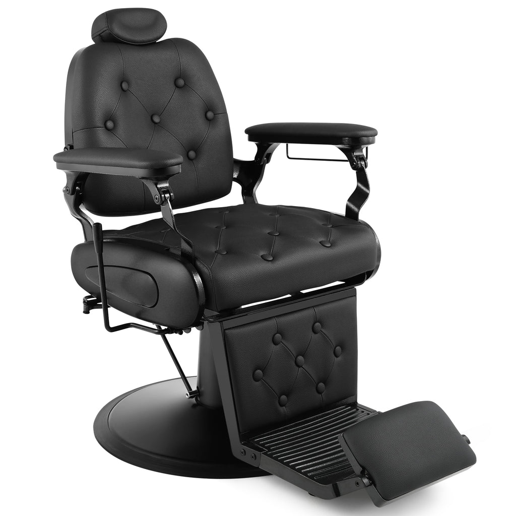 #5079 Barber Chair, Barber Chairs Professional, Vintage Barber Chair Style, Reclining Hydraulic Salon Chair, Locking Recline & 360?? Swivel, Heavy-Duty Round Base, PU Leather Barbershop