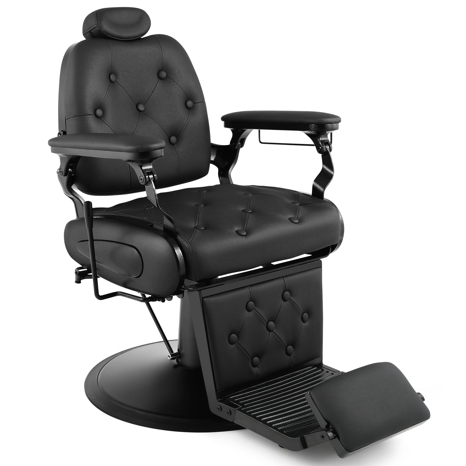 #5079 Barber Chair, Barber Chairs Professional, Vintage Barber Chair Style, Reclining Hydraulic Salon Chair, Locking Recline & 360?? Swivel, Heavy-Duty Round Base, PU Leather Barbershop