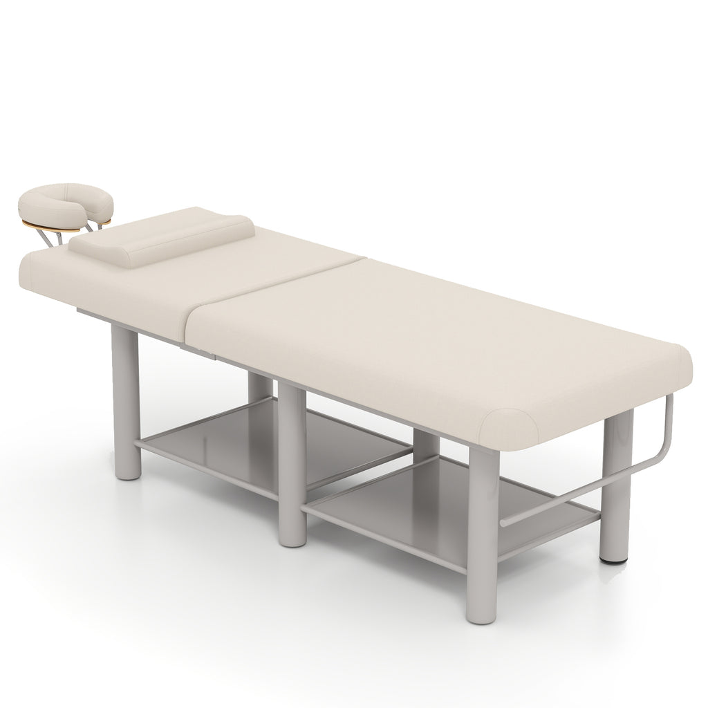 #7822 Heavy Duty Wide Stationary Massage Table Metal Frame PU Leather Spa Facial Professional Adjustable Massage Bed with Open-Chest & Headrest for Treatment Physical Therapy Tatoo Salon Equipment