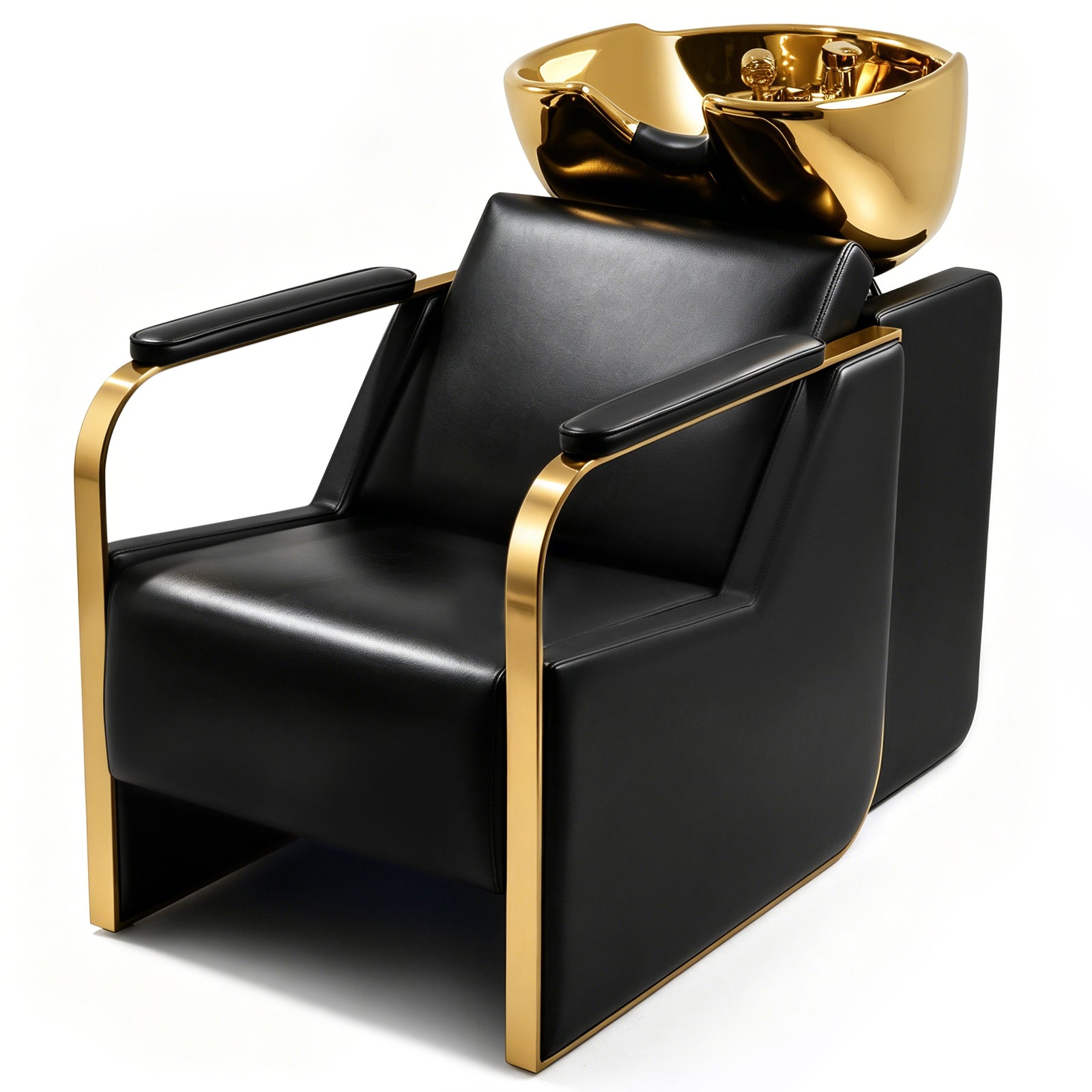 #6323 Shampoo Chair with Adjustable Neck Rest ??¡§?C Durable Wash Chair with High-End Ceramic Shampoo Bowl, Retro Design, Easy-to-Clean, Professional Salon Equipment (Gold)