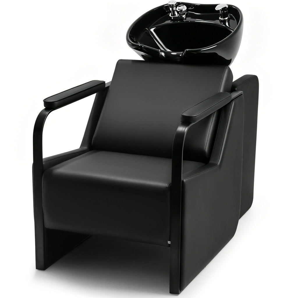 #0313 Shampoo Chair with Adjustable Neck Rest - Durable Wash Chair with Ceramic Shampoo Bowl, Retro Design, Easy-to-Clean, Professional Salon Equipment (Black)