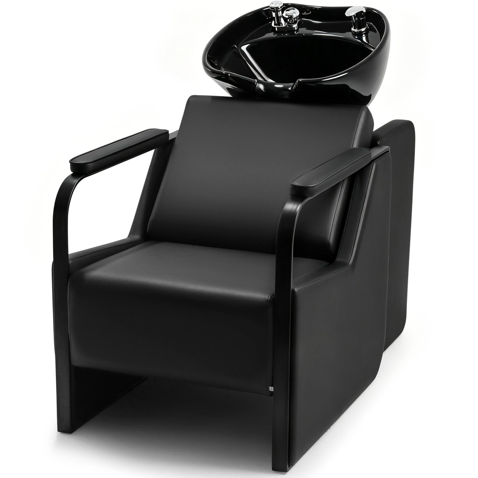 #0313 Shampoo Chair with Adjustable Neck Rest - Durable Wash Chair with Ceramic Shampoo Bowl, Retro Design, Easy-to-Clean, Professional Salon Equipment (Black)