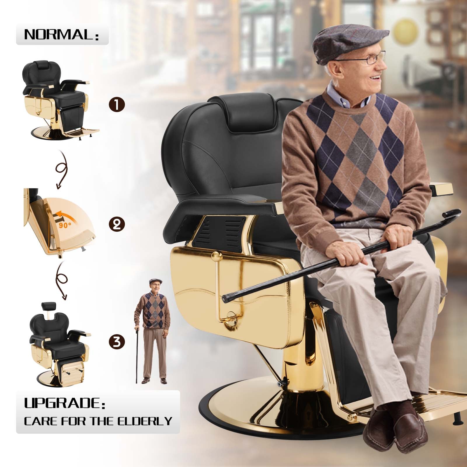 #5001 Barber Chair for Barbershop Salon Chair Beauty Styling Chair for Beauty Shop Gold/Black