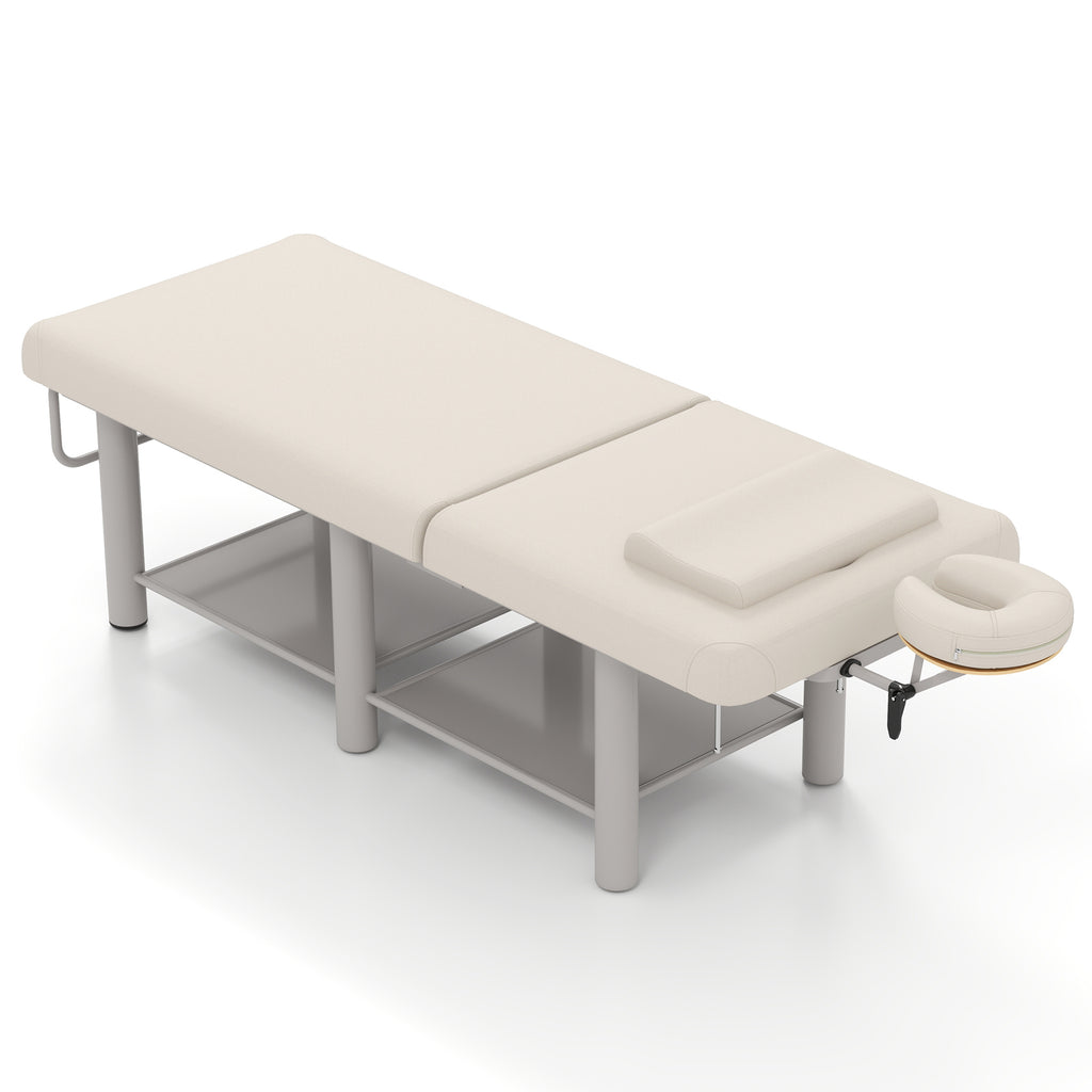 #7822 Heavy Duty Wide Stationary Massage Table Metal Frame PU Leather Spa Facial Professional Adjustable Massage Bed with Open-Chest & Headrest for Treatment Physical Therapy Tatoo Salon Equipment