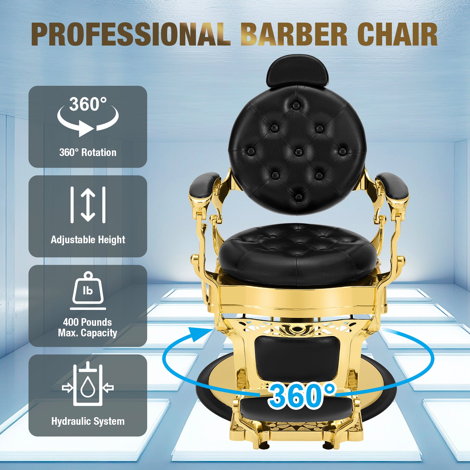 #5657 Barber Chair Classic Hydraulic Professional Vintage Heavy Duty Barber Chair with Adjustable Height Headrest for Salon & Home