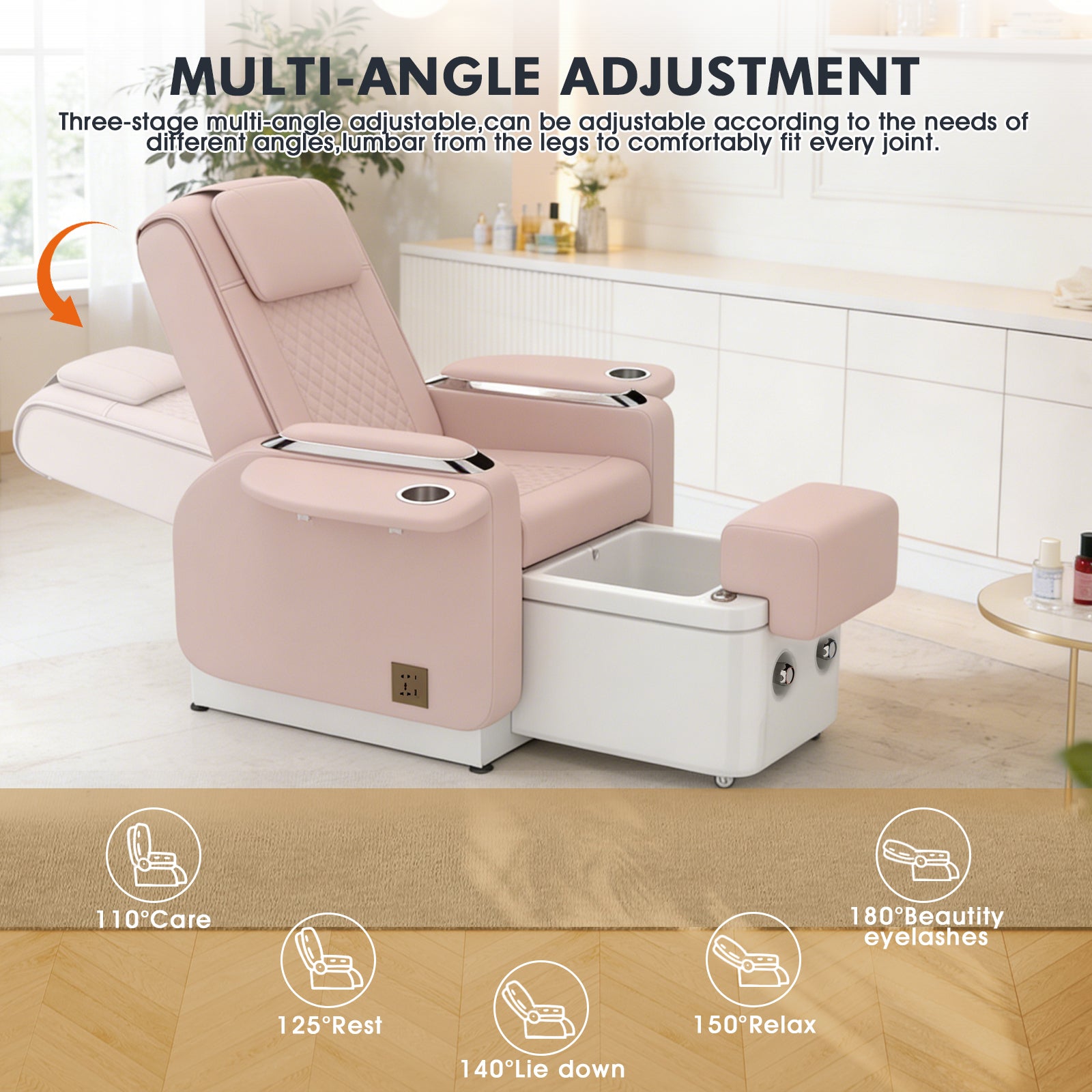 #1483 Spa Chair with Foot Spa Basin, Manicure & Massage Chair, Electric Recline, 4-Head Back Massage, Hot/Cold Water Controls, LED Light & Jet Tub, Fast Drain Pump, Pull-Out Bowl