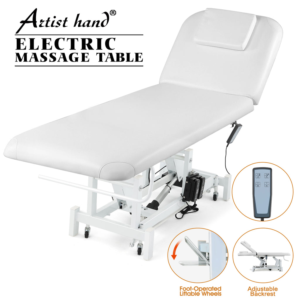 #2010 Electrical Facial Bed for Esthetician 110V Removable Massage Table 2 Motor Beauty Bed Medical Aesthetic Tattoo Chair with Adjustments, Hand/Foot-Operated,White