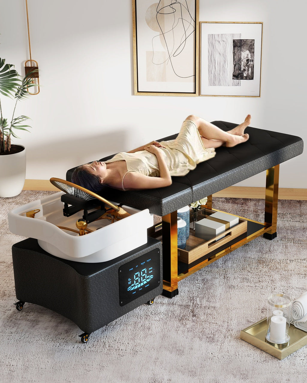 #4047 Head Spa Equipment, Waterfall Head Spa System, Shampoo Bowl, Constant Temperature System, Shower Pressure Adjustment for Beauty Salon Spa