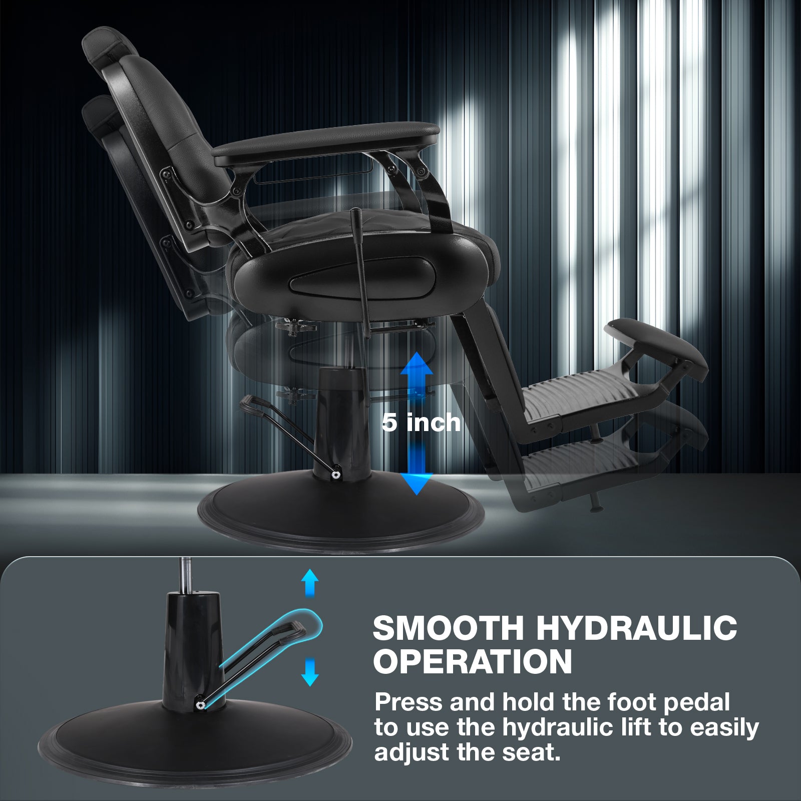 #5079 Barber Chair, Barber Chairs Professional, Vintage Barber Chair Style, Reclining Hydraulic Salon Chair, Locking Recline & 360?? Swivel, Heavy-Duty Round Base, PU Leather Barbershop