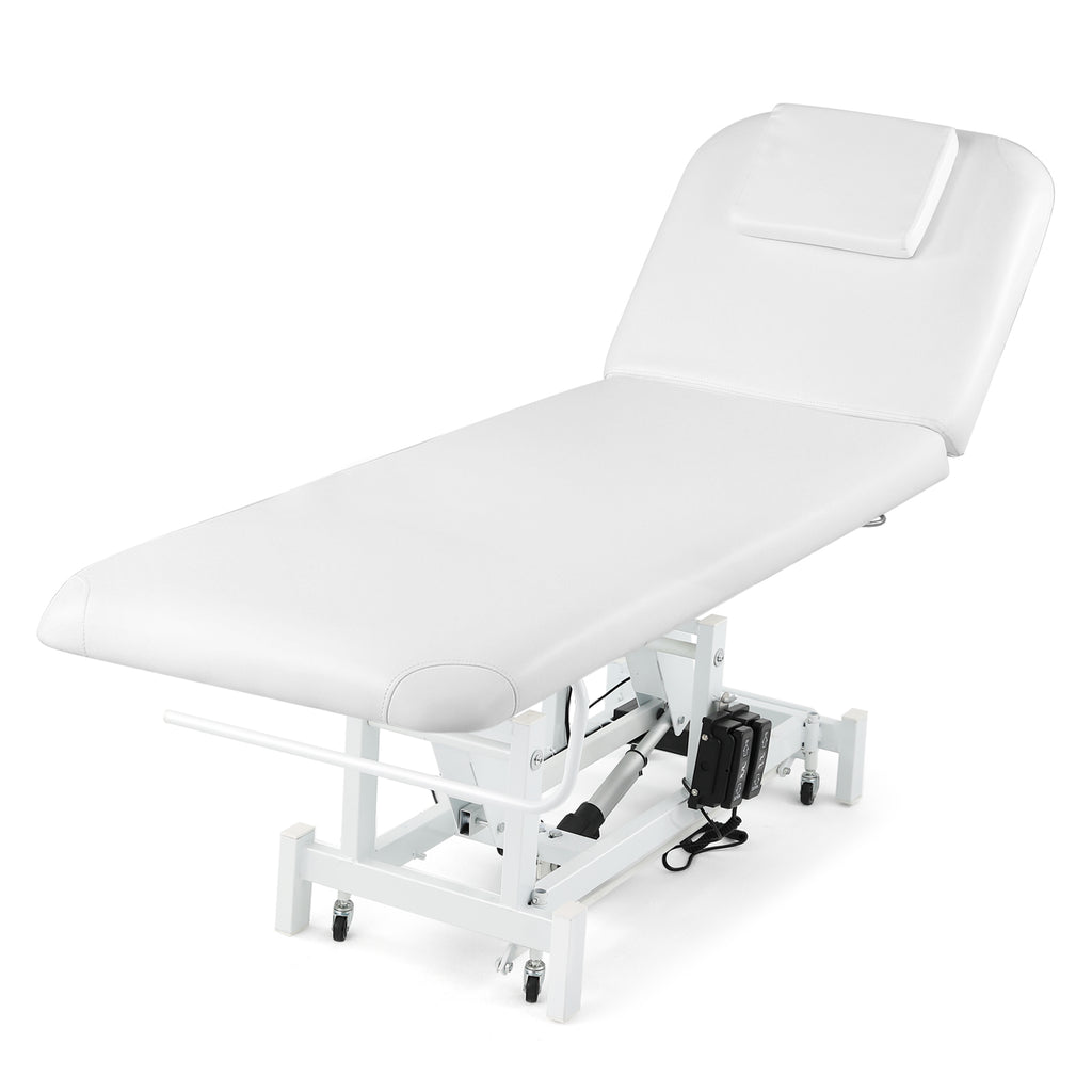 #2010 Electrical Facial Bed for Esthetician 110V Removable Massage Table 2 Motor Beauty Bed Medical Aesthetic Tattoo Chair with Adjustments, Hand/Foot-Operated,White
