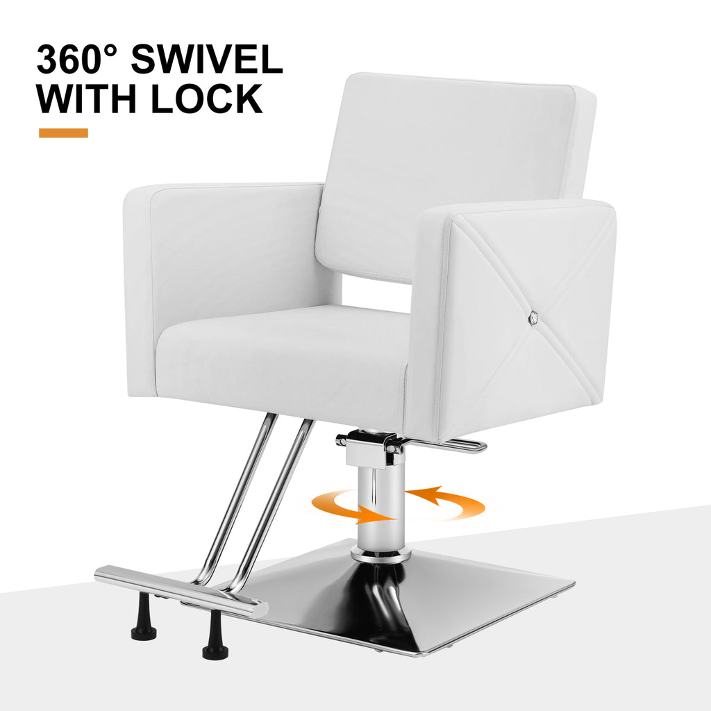 #91000 Hair Salon Chair White, Hydraulic Styling Chair with Heavy Duty Pump, 360 Degree Swivel Barber Chair, Beauty Salon Equipment for Hair Stylist, Max Load 330 Lbs