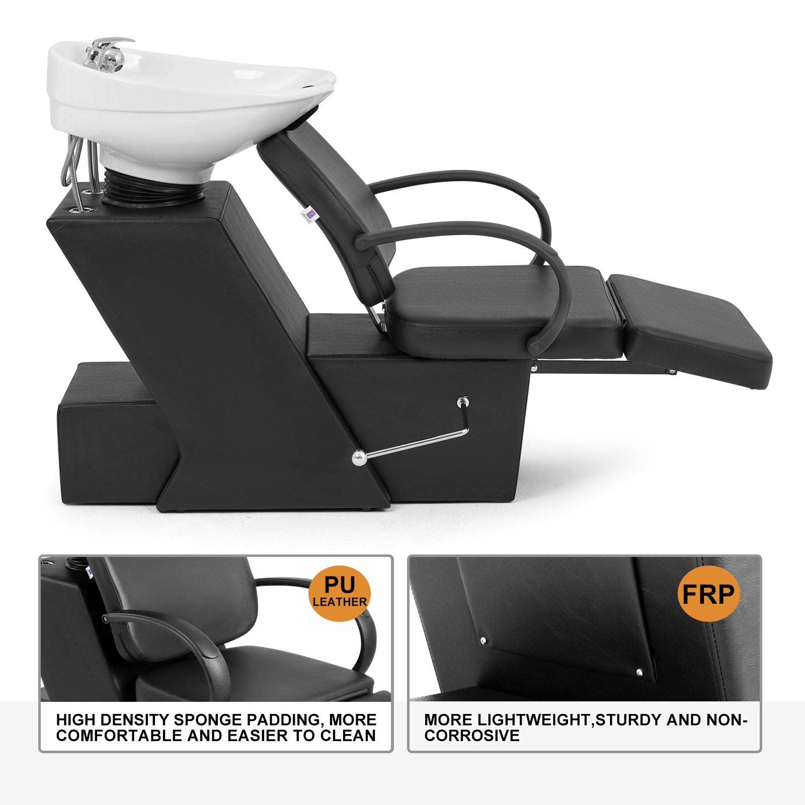 #1902 Artist Hand Shampoo Bowl, 47" Ceramic Bowl Chair Adjustable Backwash Shampoo Station Footrest Salon Equipment(White Bowl)