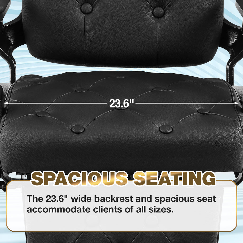 #5079 Barber Chair, Barber Chairs Professional, Vintage Barber Chair Style, Reclining Hydraulic Salon Chair, Locking Recline & 360?? Swivel, Heavy-Duty Round Base, PU Leather Barbershop