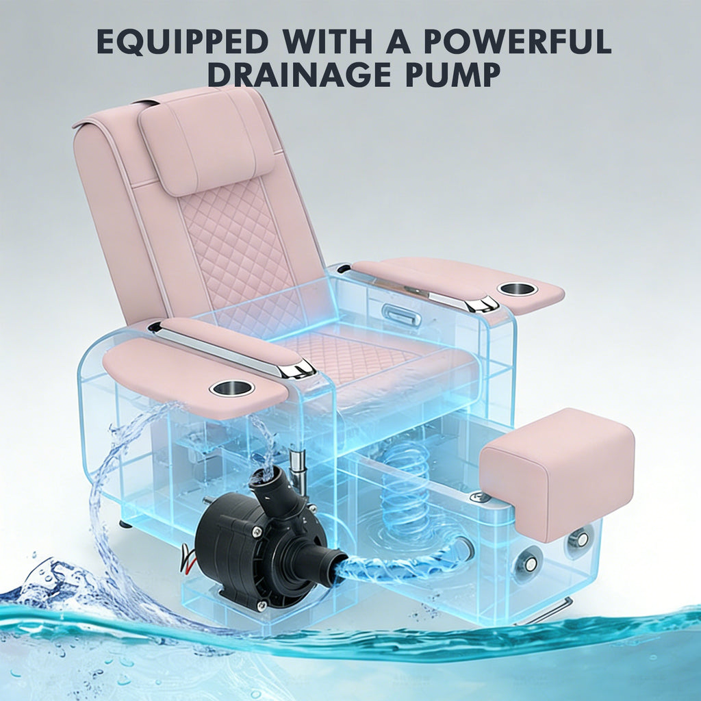 #1483 Spa Chair with Foot Spa Basin, Manicure & Massage Chair, Electric Recline, 4-Head Back Massage, Hot/Cold Water Controls, LED Light & Jet Tub, Fast Drain Pump, Pull-Out Bowl