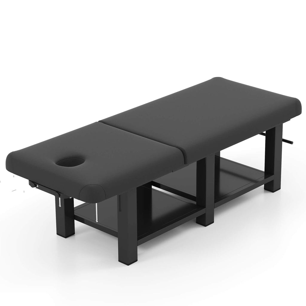 #2081 Heavy Duty Wide Stationary Massage Table Metal Frame PU Leather Spa Facial Professional Adjustable Massage Bed with Open-Chest & Headrest for Treatment Physical Therapy Tatoo Salon Equipment