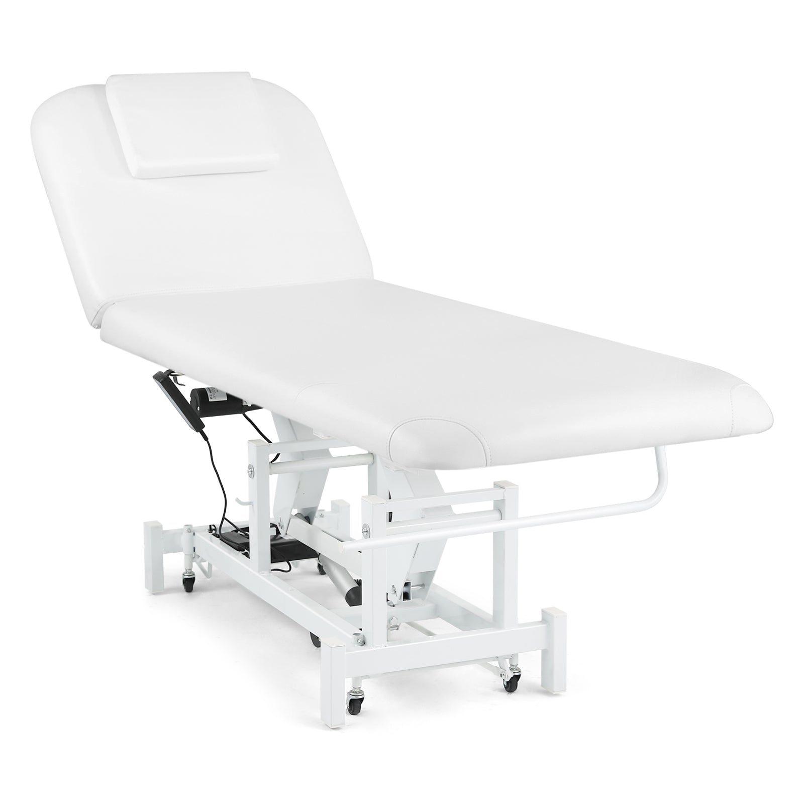 #2010 Electrical Facial Bed for Esthetician 110V Removable Massage Table 2 Motor Beauty Bed Medical Aesthetic Tattoo Chair with Adjustments, Hand/Foot-Operated,White