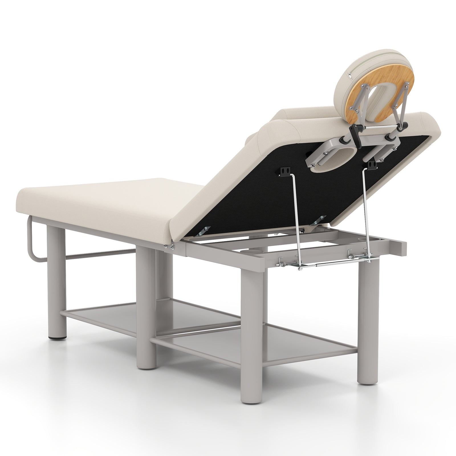 #7822 Heavy Duty Wide Stationary Massage Table Metal Frame PU Leather Spa Facial Professional Adjustable Massage Bed with Open-Chest & Headrest for Treatment Physical Therapy Tatoo Salon Equipment