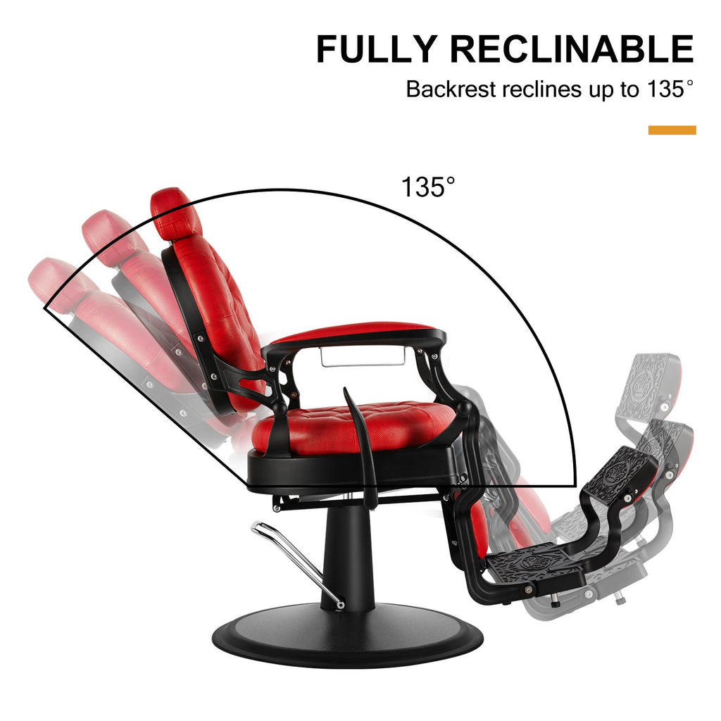 #5152 Retro Barber Chair Heavy Duty Vintage Barbershop Chair Red