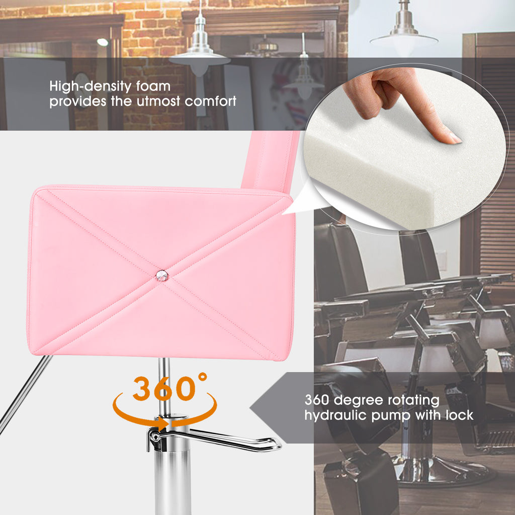 #5437 Pink Salon Chair for Hair Stylist with Back Cover, Hydraulic Hair Chair 360 Swivel Barber Chair, Beauty Salon Equipment for Hair Stylist Women, Max Load Weight 330 Lbs