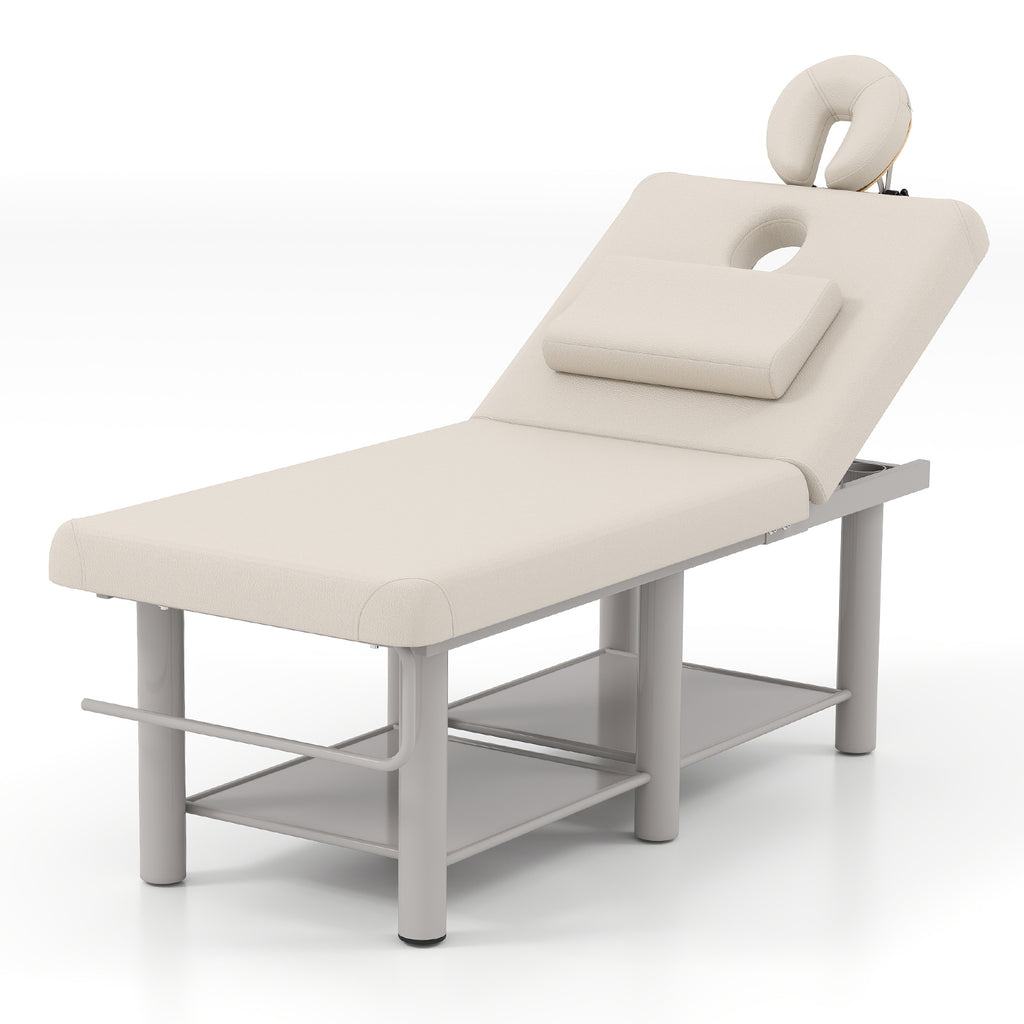 #7822 Heavy Duty Wide Stationary Massage Table Metal Frame PU Leather Spa Facial Professional Adjustable Massage Bed with Open-Chest & Headrest for Treatment Physical Therapy Tatoo Salon Equipment