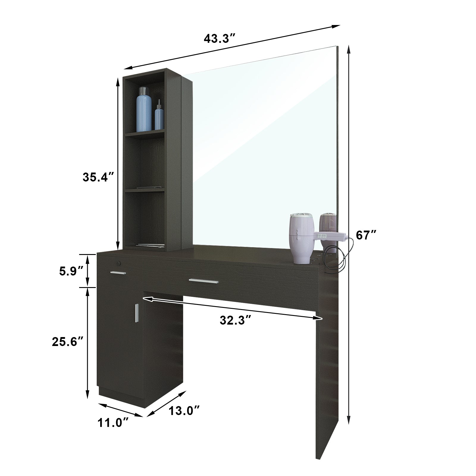 #101921 Wall Mount Salon Station Barber Stations Styling Station Barber Beauty Spa Salon Equipment Set with Mirror,Left Shelf