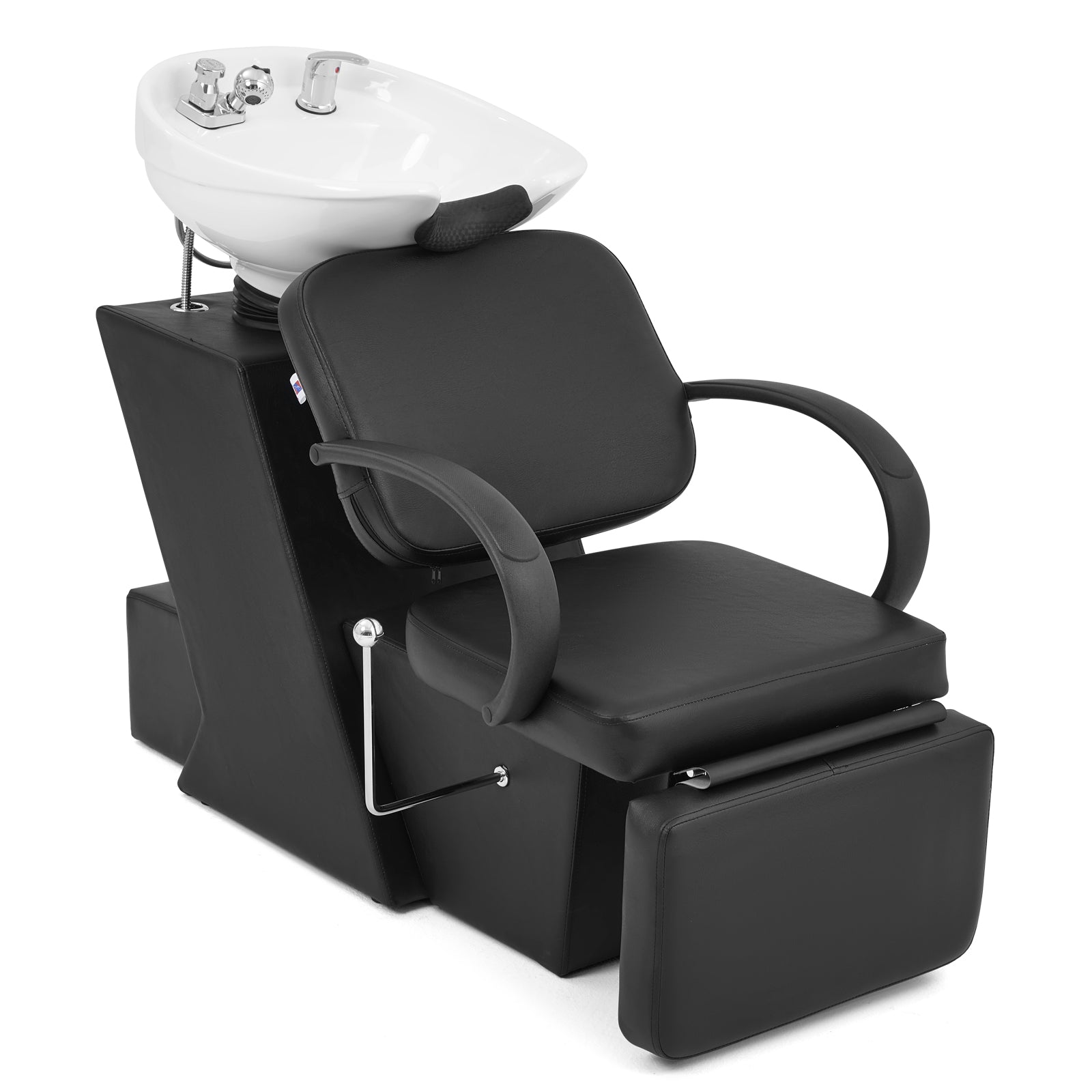 #1902 Artist Hand Shampoo Bowl, 47" Ceramic Bowl Chair Adjustable Backwash Shampoo Station Footrest Salon Equipment(White Bowl)