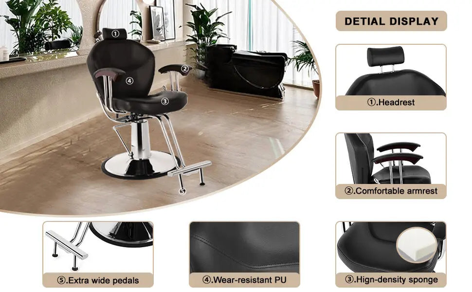 #5002 All Purpose Chairs for Barbershop Barber Chair Reclining, Both Sides Levers for Left-handed Artist hand