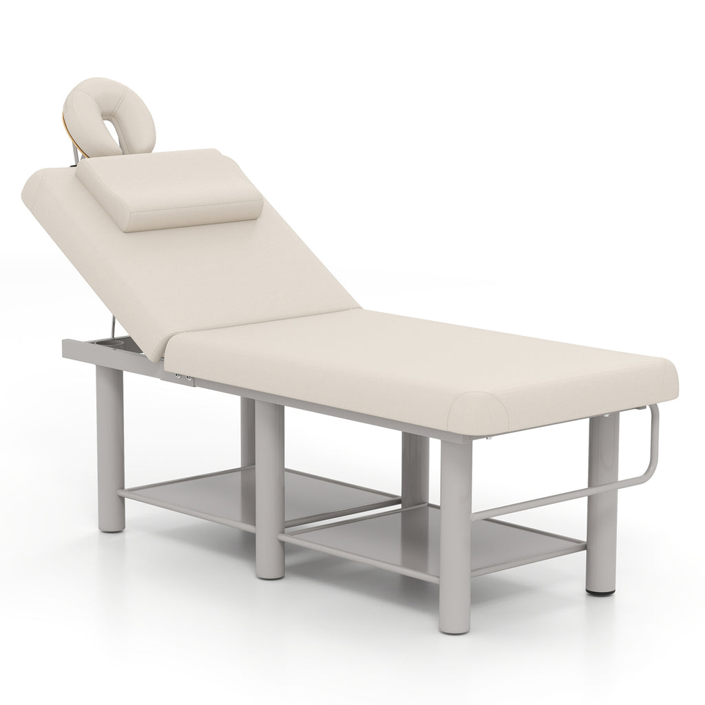 #7822 Heavy Duty Wide Stationary Massage Table Metal Frame PU Leather Spa Facial Professional Adjustable Massage Bed with Open-Chest & Headrest for Treatment Physical Therapy Tatoo Salon Equipment